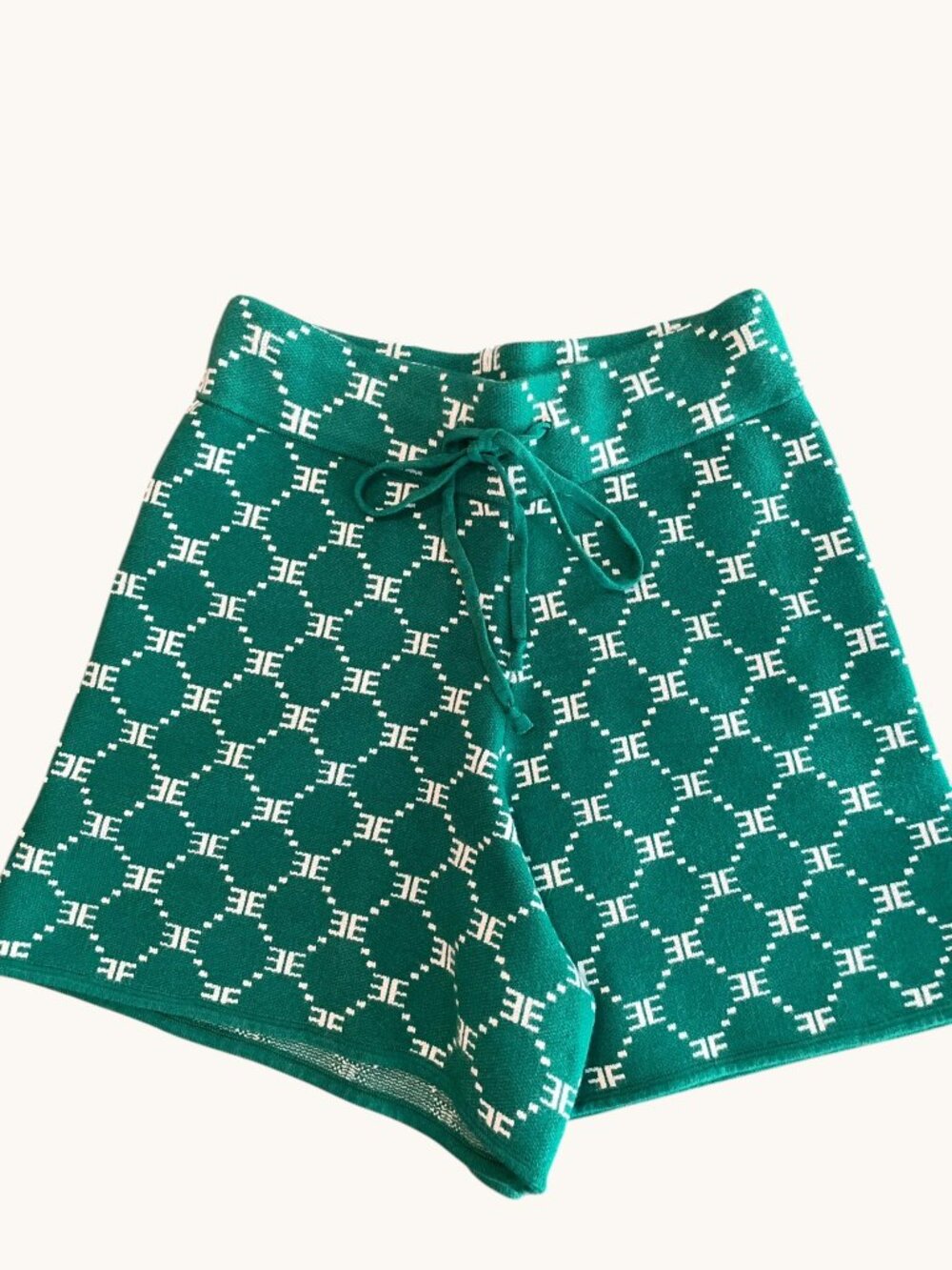 Ellandemm Green Knit Logo Designer Shorts Faux Leather Pockets Size XSmall